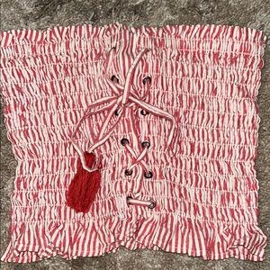 American Eagle Outfitters Red and White Striped Crop Top